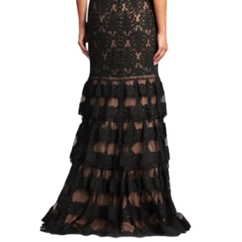 SALE NWT Tadashi CDY24229L Tulle Evening Dress Black Nude Size 6 - Picture 4 of 6